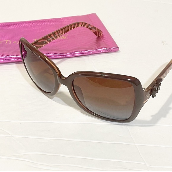 Betsey Johnson Brown Zebra Bow Detail Square Womens Sunglasses - Picture 1 of 6